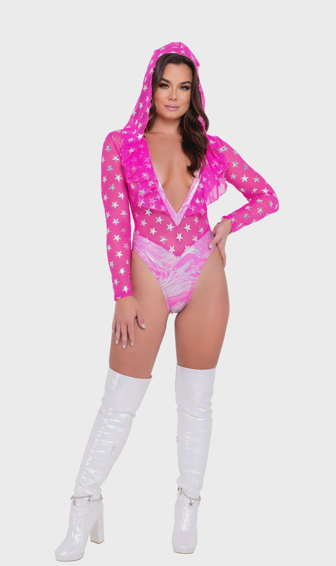 6085 - TWO-TONE HOODED ROMPER