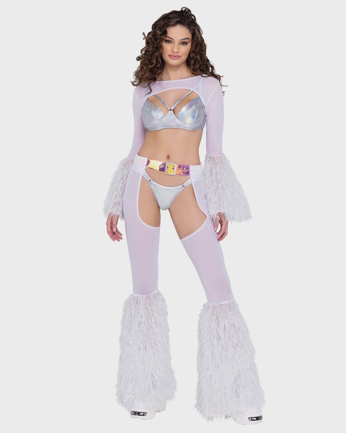 6248 - SHEER CHAPS WITH FAUX FUR BELL & BELT