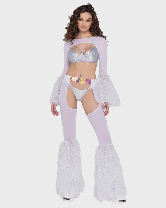 6248 - SHEER CHAPS WITH FAUX FUR BELL & BELT