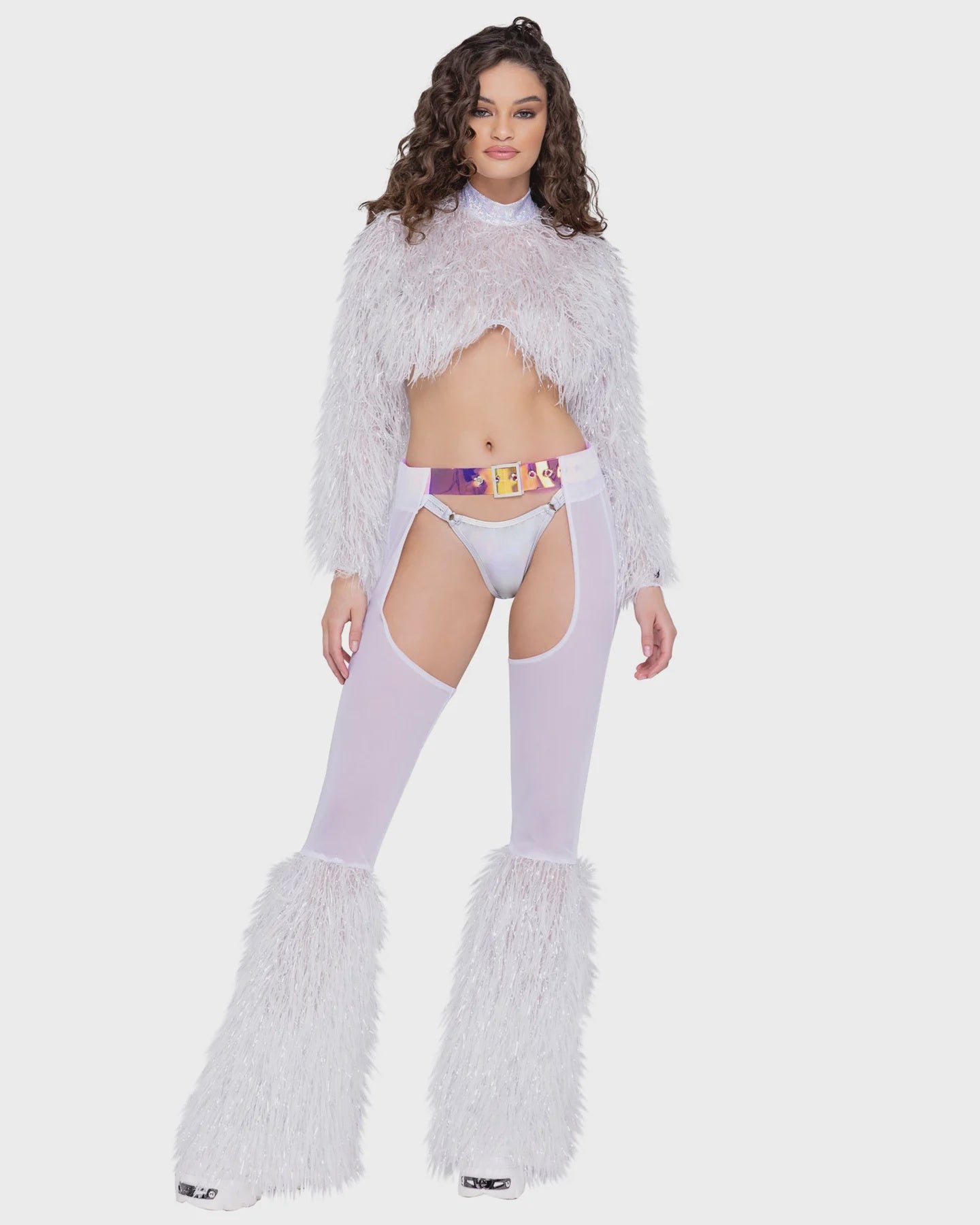 6250 - LONG SLEEVED FAUX FUR CROPPED TOP