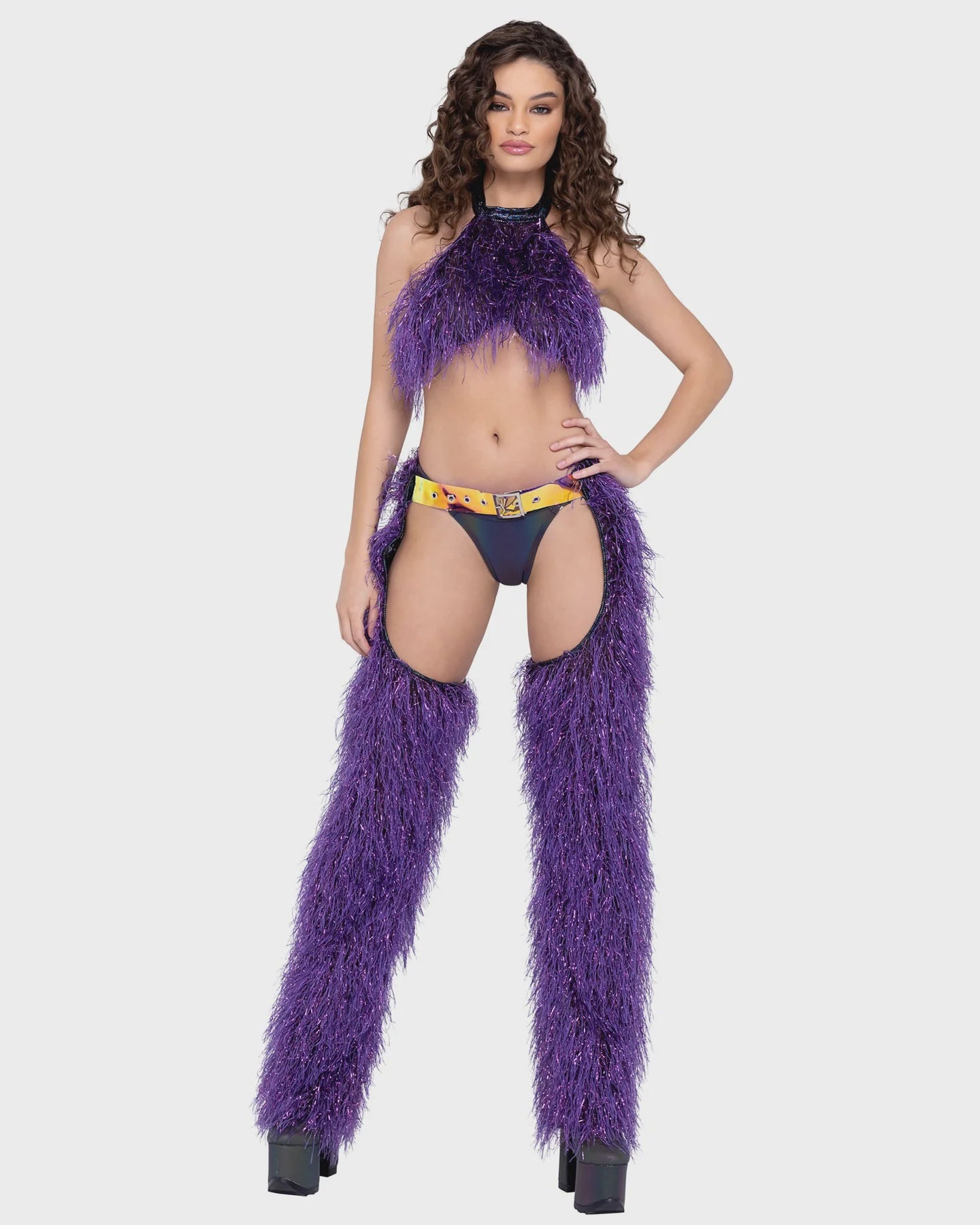 6251 - FAUX-FUR CROPPED HALTER NECK TOP