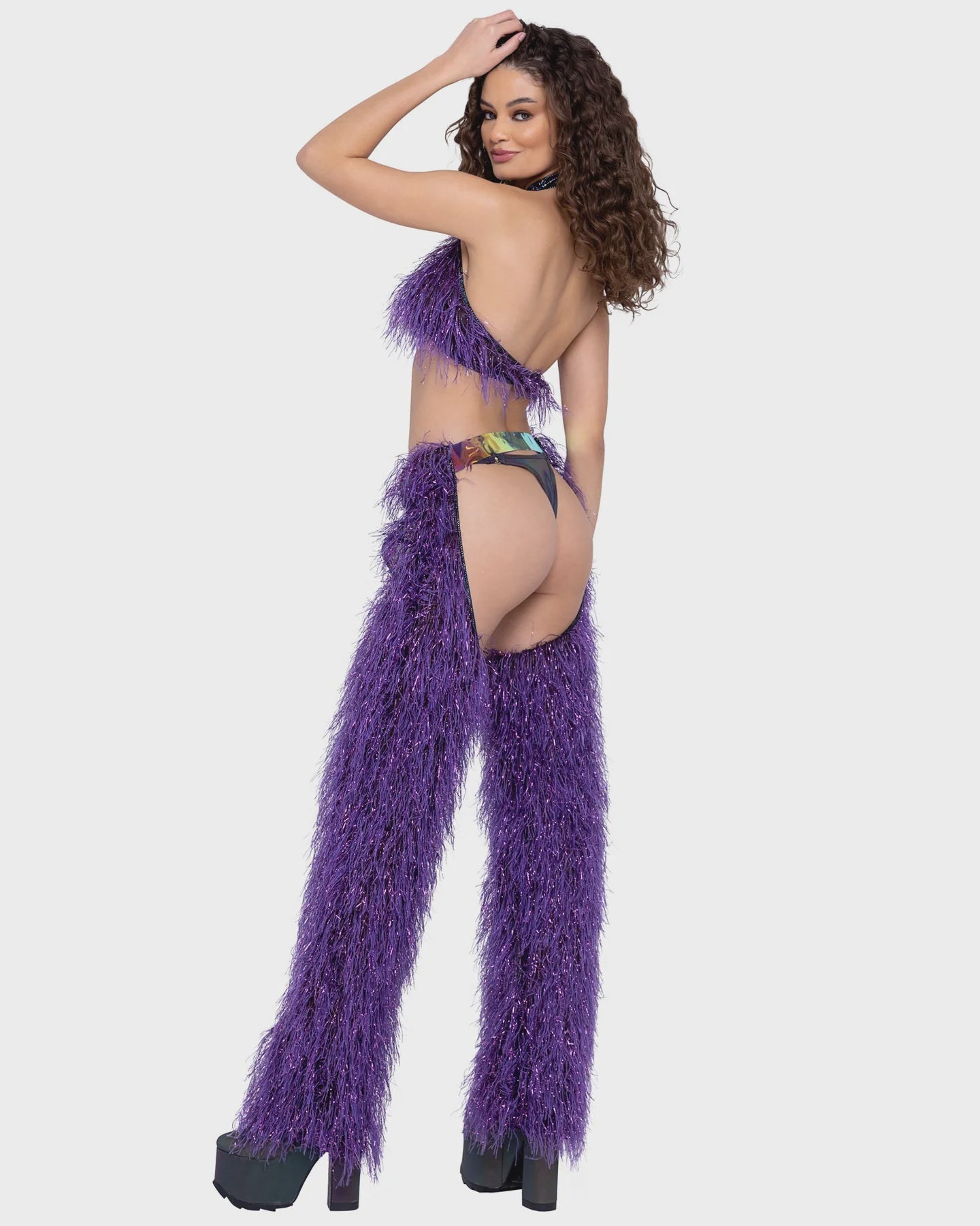 6251 - FAUX-FUR CROPPED HALTER NECK TOP
