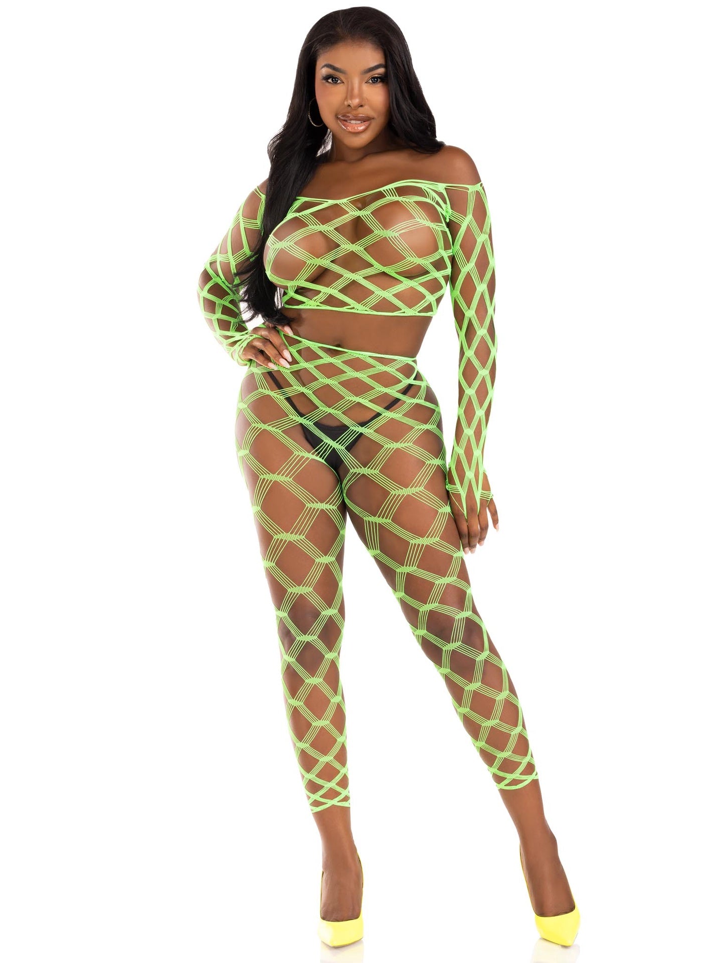 89325 2 PC Hardcore net crop top and footless tights