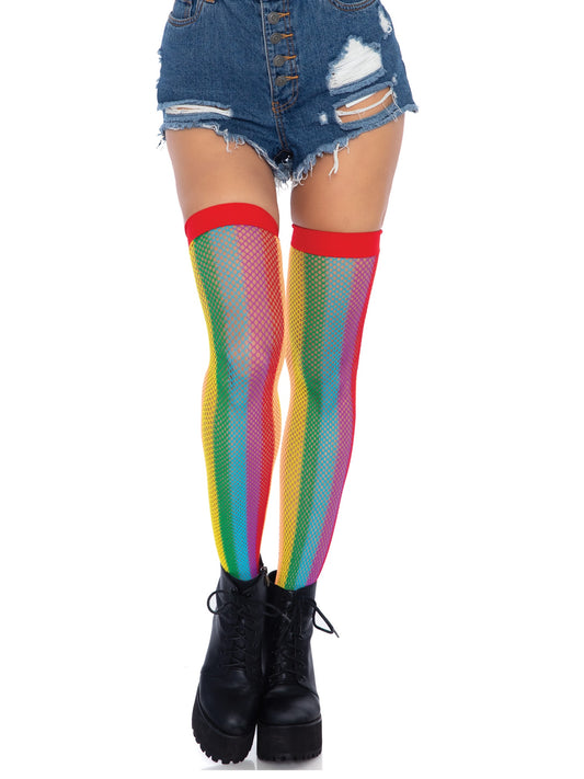 9290 Rainbow fishnet thigh highs