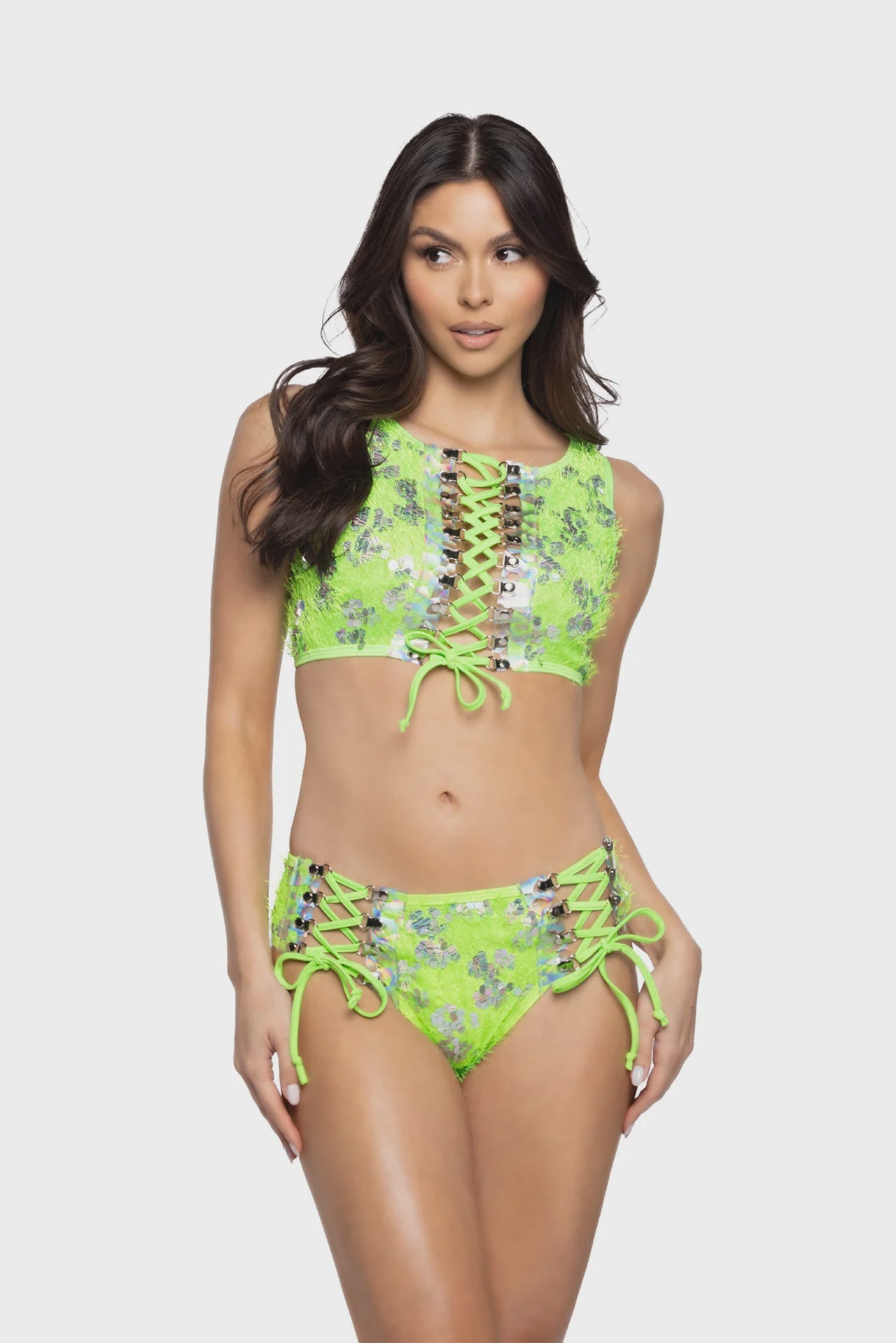 JR144 - EYELASH SEQUIN & PRISM LACE-UP SHORT
