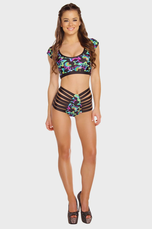 RB245 - PRINT HIGH-WAIST STRAPPY SHORT