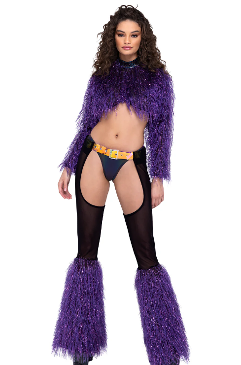 6248 - SHEER CHAPS WITH FAUX FUR BELL & BELT